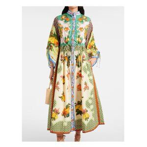 Alemais Lemonix Cotton Midi Dress Sz 10 Aus 14 Green Pink Brown Orange $…